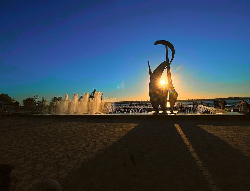 самара, закат, город, фонтан, Закат в Самаре фото превью