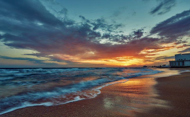 пейзаж, черное, море, закат, небо *** фото превью