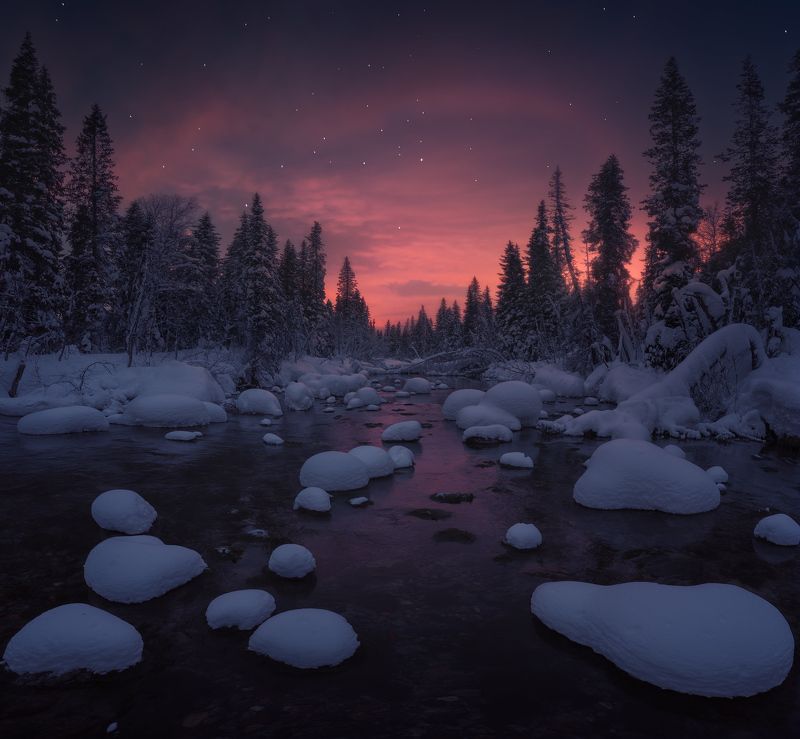 север, кольский, лес, зима, хибины, река Тишина севера фото превью