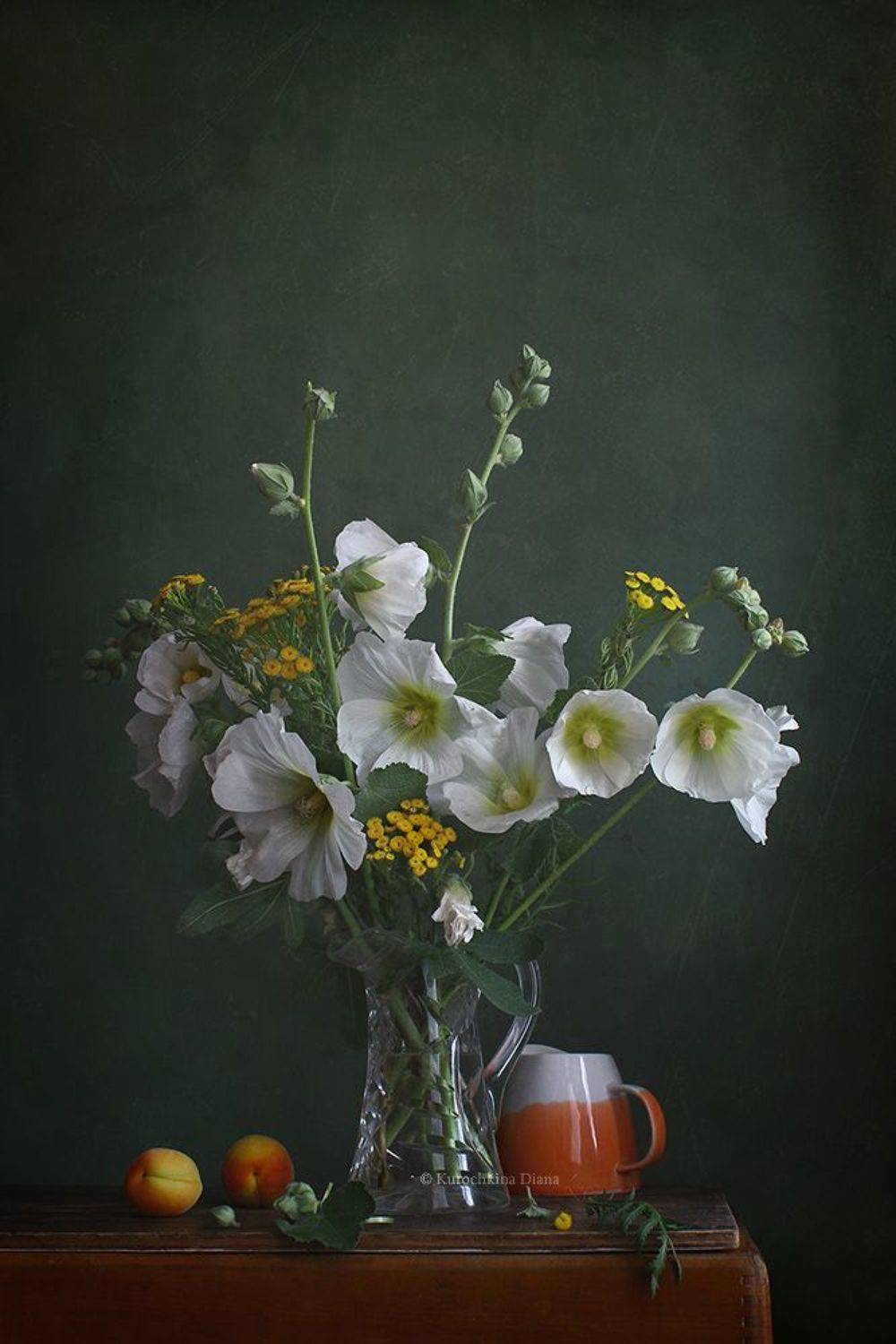 натюрморт, цветы, букет, мальвы, лето, Курочкина Диана