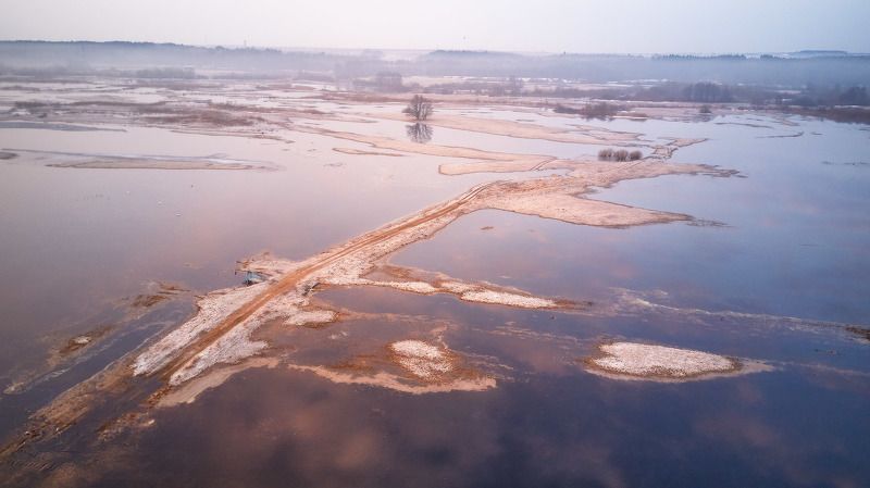 весна, вода, иней, март, неман, разлив, рассвет, река, туман, утро Неман в разливе фото превью