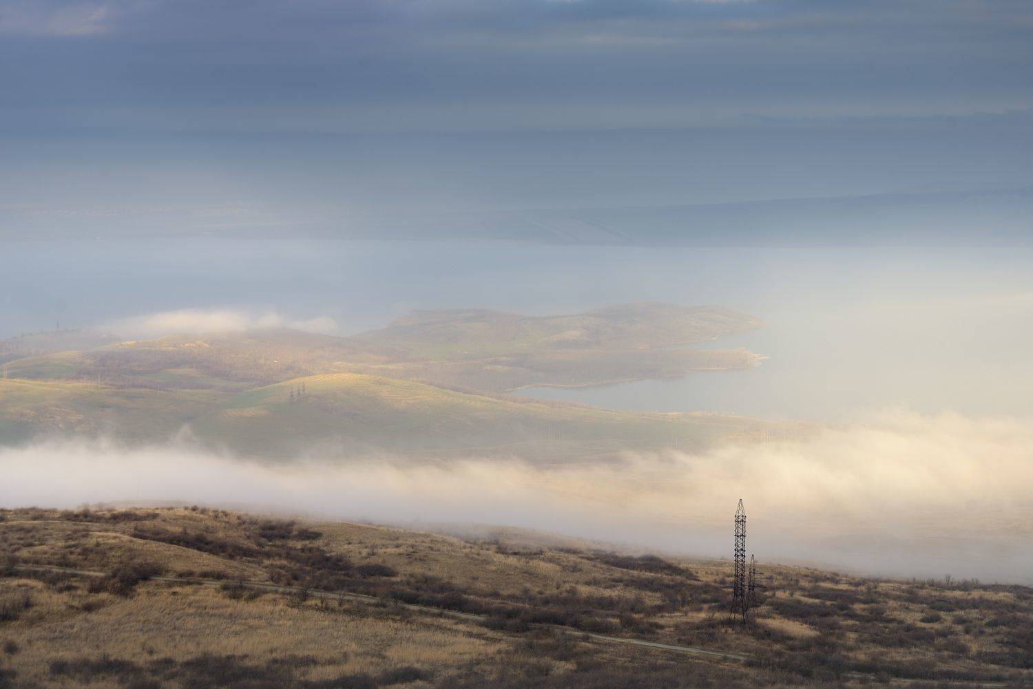 утро туман озеро, Александр Жарников