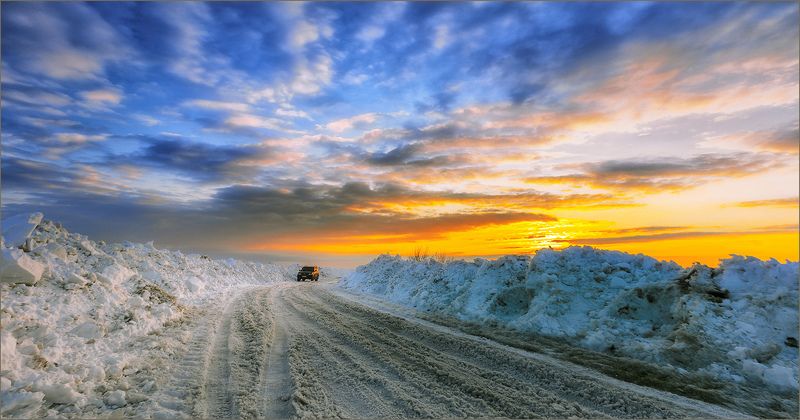 пейзаж, весна, вечер, деревня, дорога, свет, цвет, александр никитинский Деревенский тракт... фото превью