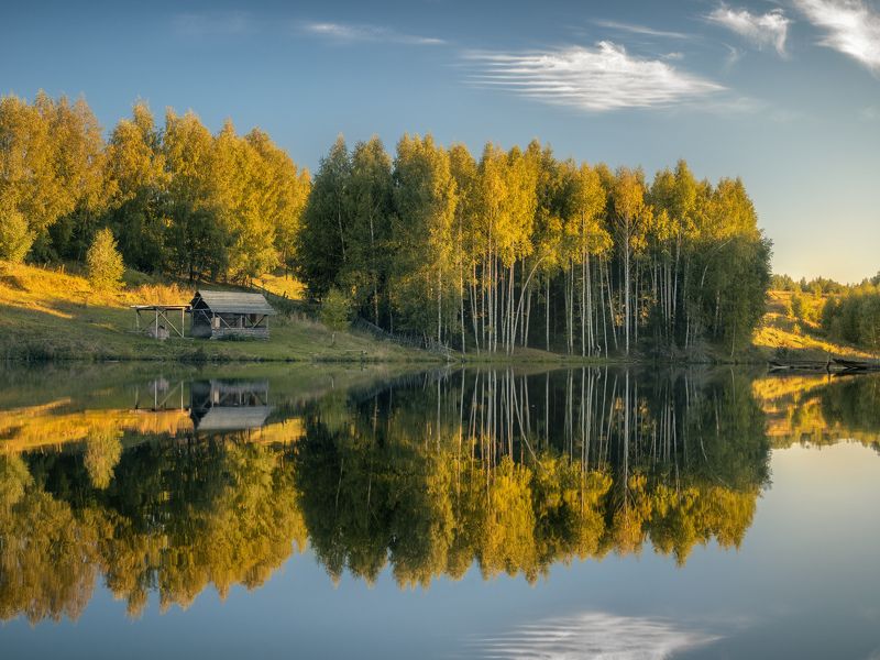 озеро, закат, россия, деревня Берег озера фото превью