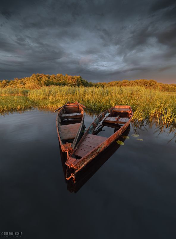 воймежное, озеро, закат, лодка, краски, лето, тучи Про лодки фото превью