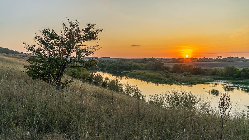 Закат солнца на реке Быстрая Сосна фото превью