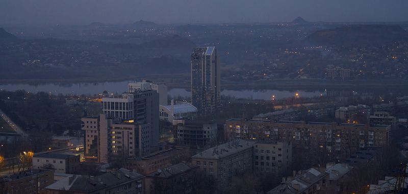 Донецк, Донбасс, город, Вечер, сумерки, ночь, огни, пейзаж, городской,  Вечерний Донецк фото превью