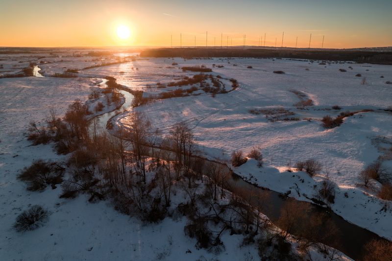 нижегородская область, кудьма, закат, снег, река Закат на Кудьме фото превью