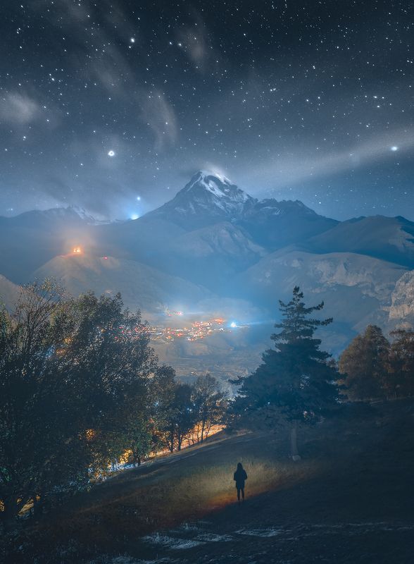 грузия, ночной пейзаж, казбек, астрофотография, степанцминда, казбеги, гергети Ночь Казбеги фото превью