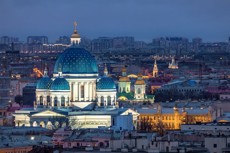 санкт-петербург, вечер, троицкий собор, город, питер, спб Троицкий собор вечером фото превью