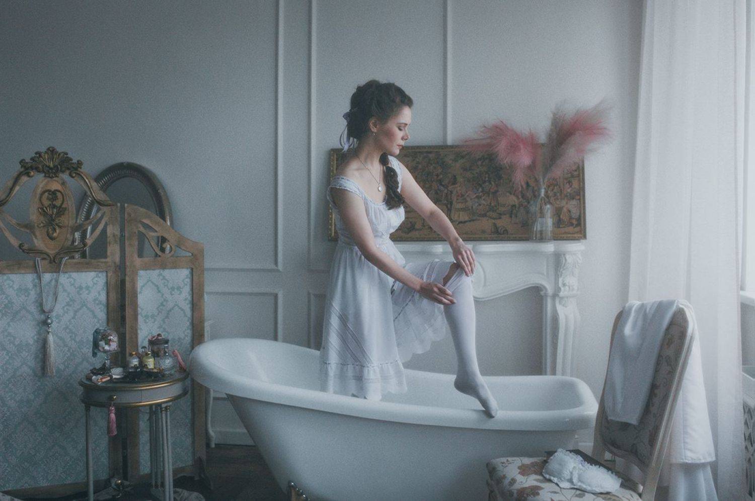 винтаж, ретро, аристократка, ванна, студия, студийное, киношное, естесственный свет, фотоистория, постановочное, художественное, Сигат Екатерина