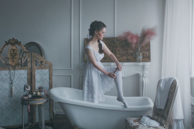 винтаж, ретро, аристократка, ванна, студия, студийное, киношное, естесственный свет, фотоистория, постановочное, художественное 19 век фото превью