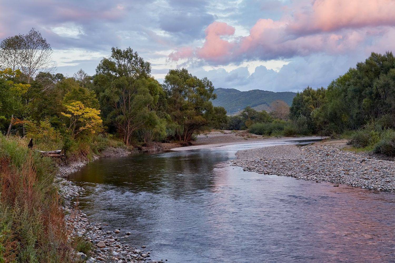 приморье, вечер, тучи, облака, река, осень, Евгений Паршуков