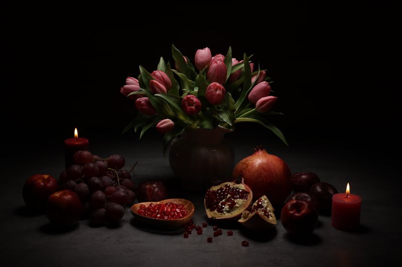 Тюльпаны, гранат  фото превью