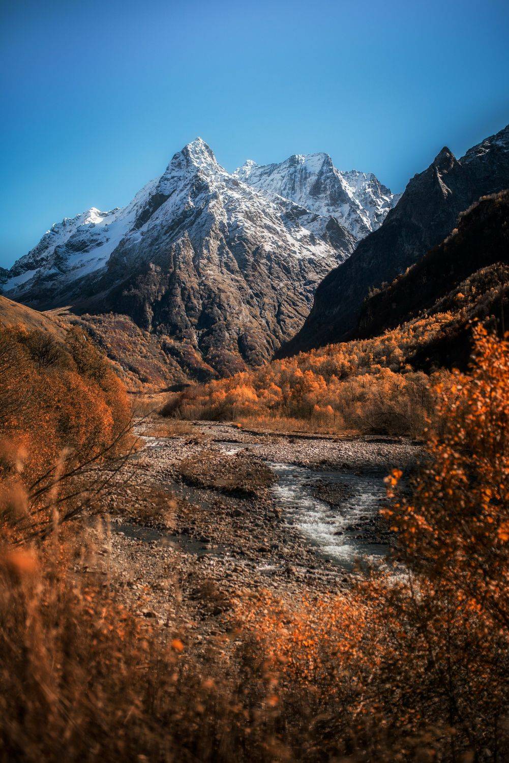 горы, домбай, осень, лес, пейзаж, водопад, река, пик, снег, Дмитрий Величко