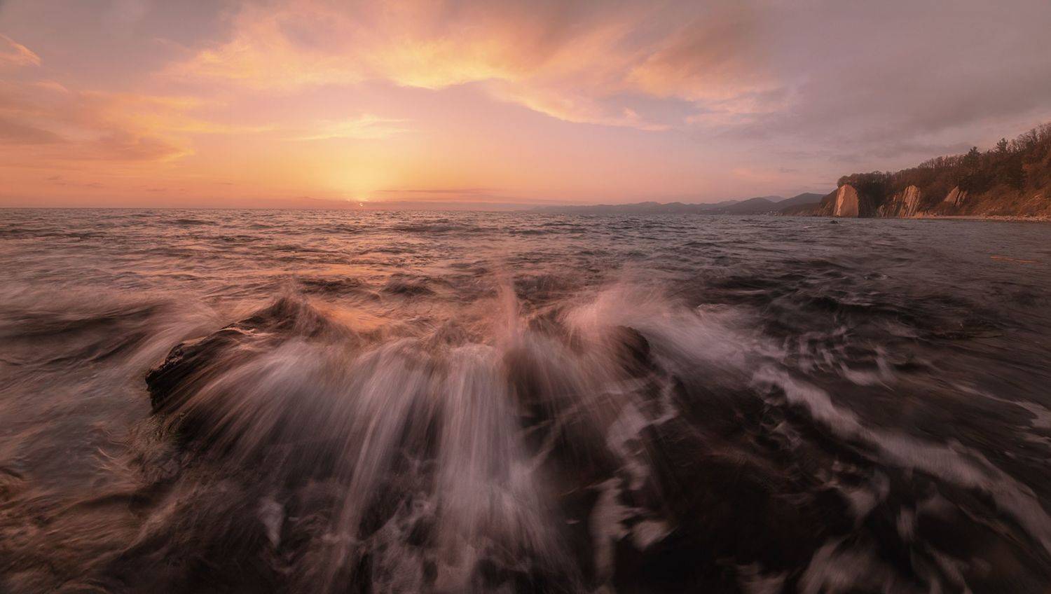 чёрное море, туапсе, скала киселёва, прибой, закат. весна, март, Мысливцев Николай