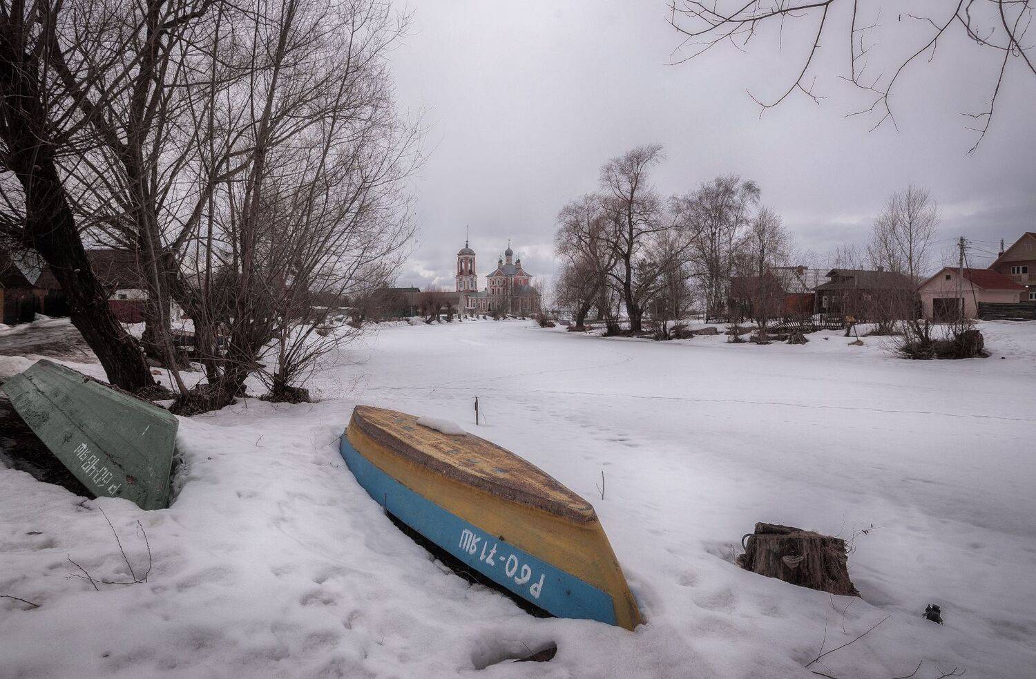 весна, март, река, лодки,пасмурно, Сергей Аникин