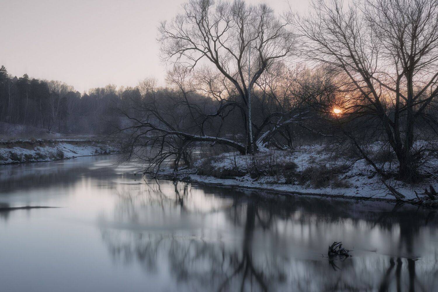 закат, деревья, река, Валерий Вождаев