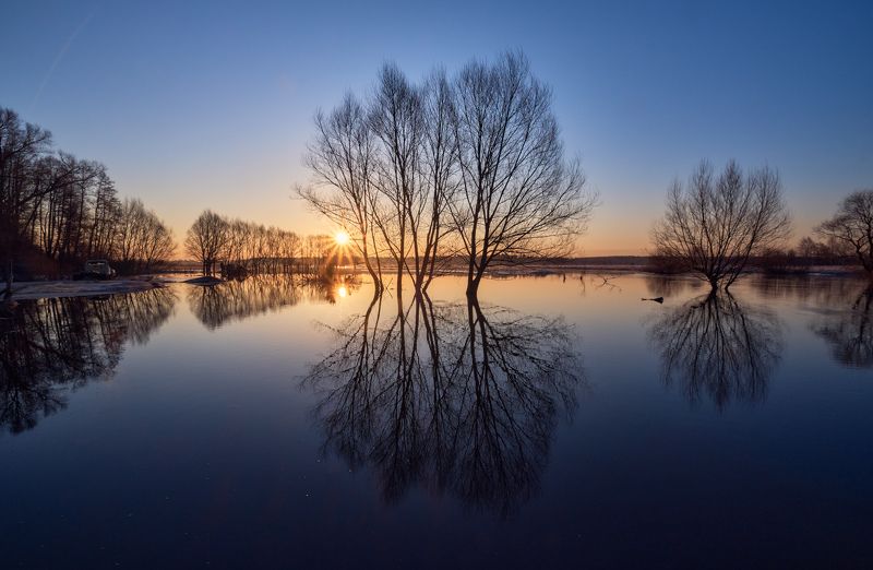 река, апрель, разлив, половодье, шерна, владимирская область, утро, рассвет, восход солнца Апрельский рассвет на Шерне фото превью