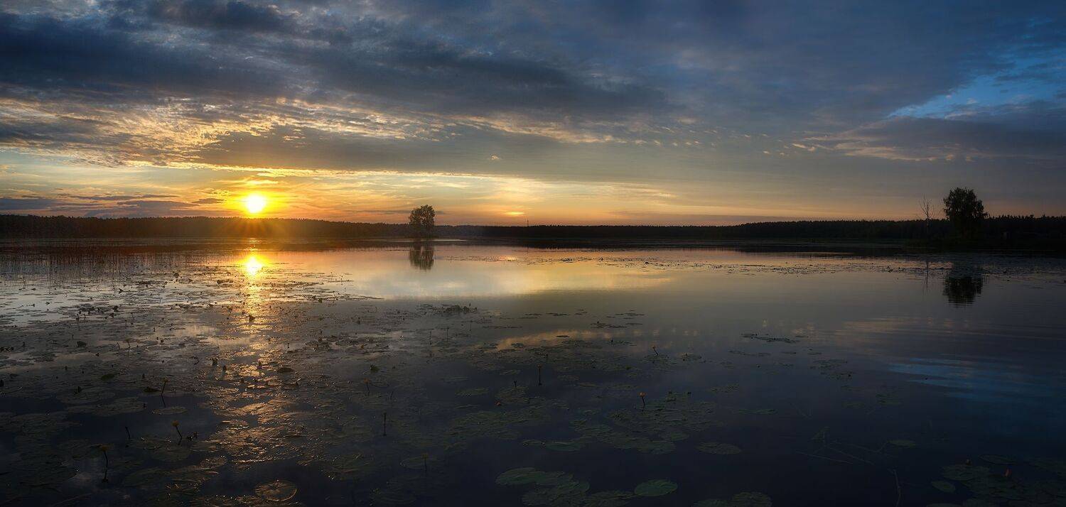 вечер, закат, озеро, Сергей Аникин