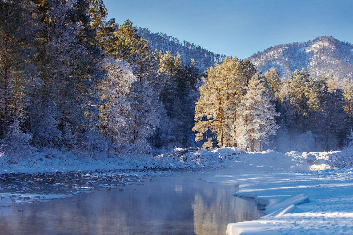 горы, озёра, горный алтай, алтай, россия, зима, пейзаж, Martyshkin Alexey