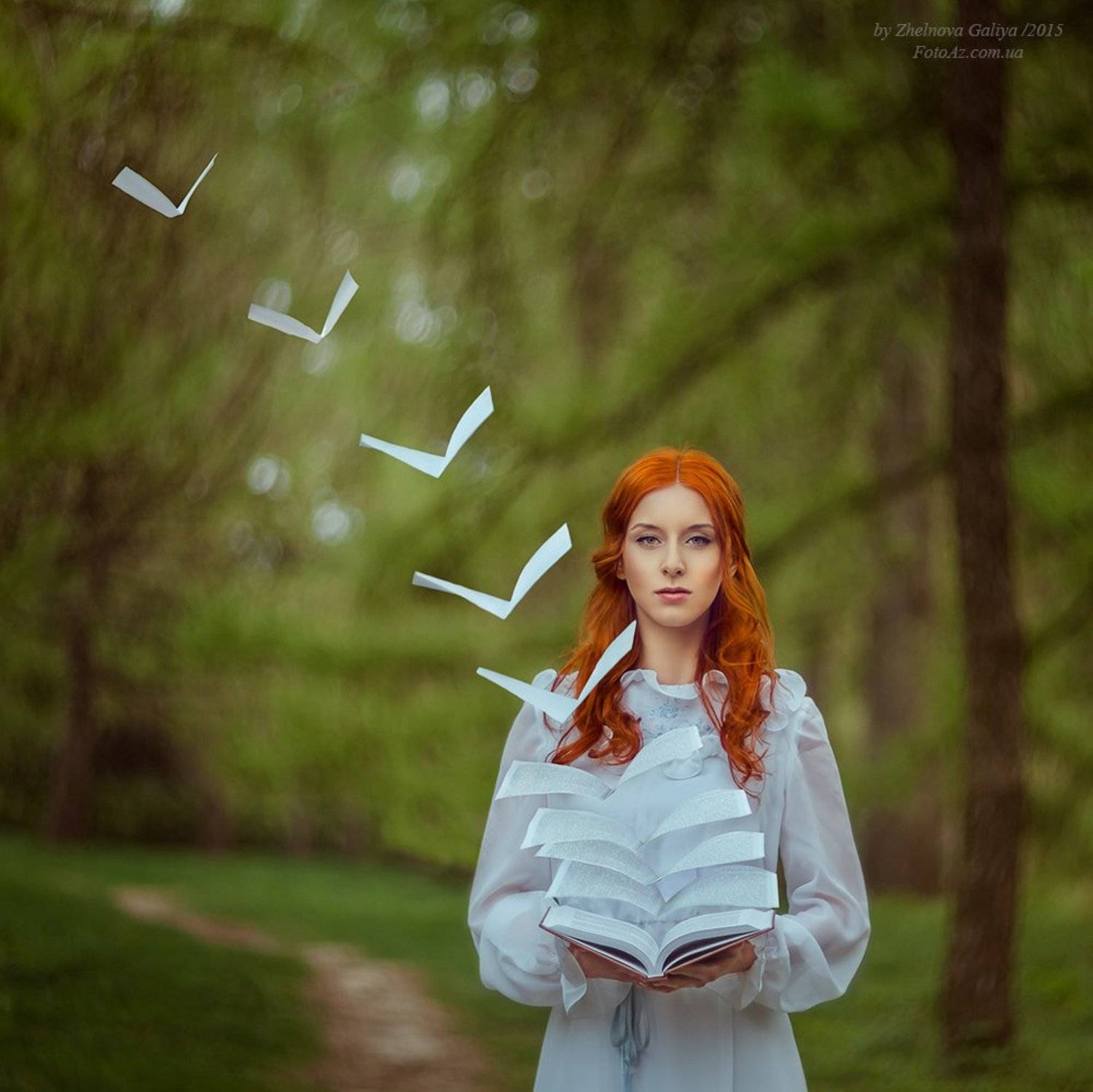 Девушка, Книга, Лес, Страницы, Тропинка, Желнова Галия