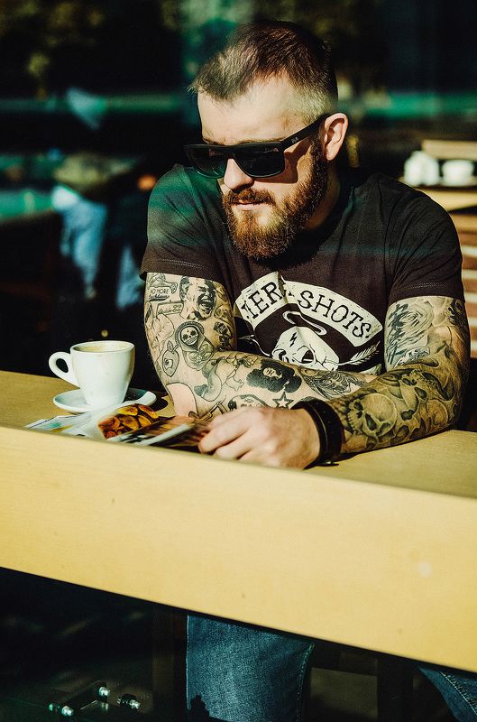 кофе борода парень кафе утро single coffee фото превью