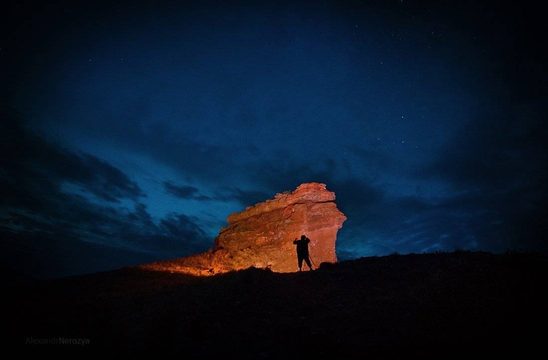Горы, Звезды, Ночь, Россия, Сибирь, Силуэт, Сундуки, Хакасия, Человек, Александр 'Horimono' Нерозя
