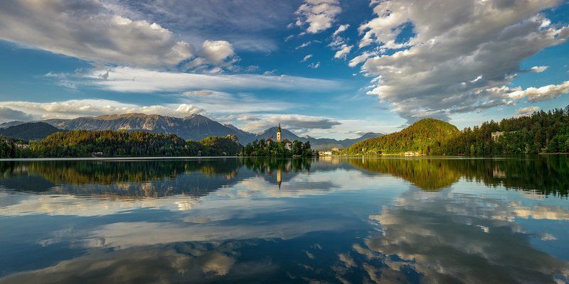 Блед, Озеро, Озеро Блед, Словения Вечерело. фото превью