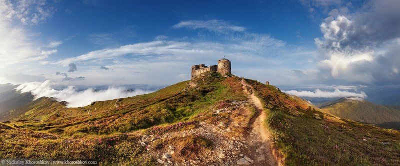 Carpathian mountains, Ukraine, Горы, Карпаты, Панорама, Пейзаж, Украина Замок на горе фото превью