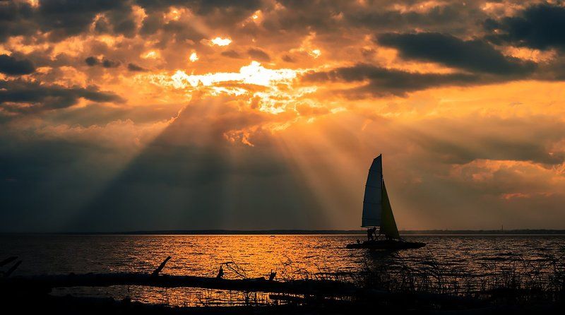 Закат, Лето, Море, Мягкий свет, Небо, Облака, Обское море, Пейзаж, Поле, Природа, Река, Сибирь Лето в Сибири фото превью