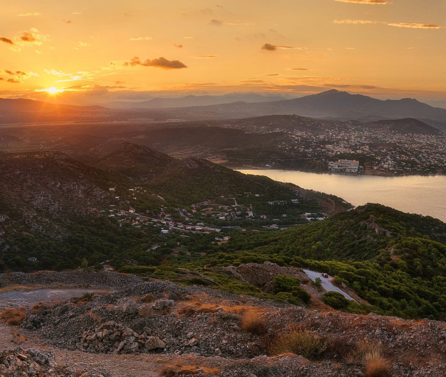 Горы, Греция, Закат, Лето, Лучи, Море, Оранжевый, Путешествие, Солнце, Анастасия Сак
