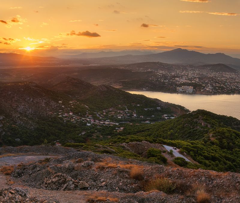 Горы, Греция, Закат, Лето, Лучи, Море, Оранжевый, Путешествие, Солнце Греческими тропами фото превью