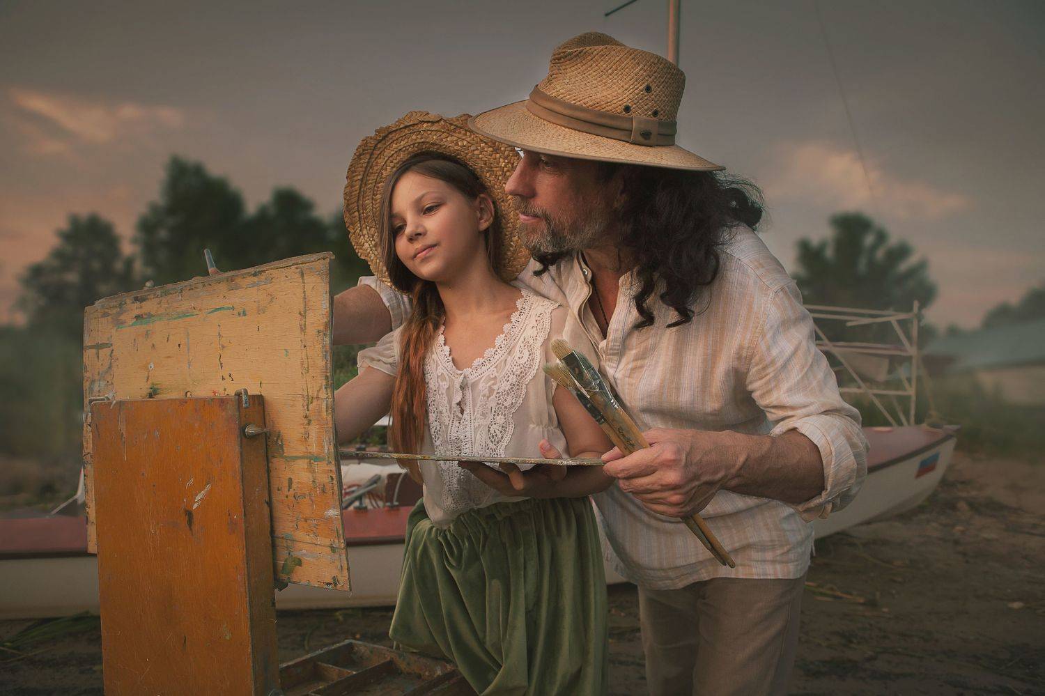 девочка папа художник кисть семья любовь солнце лето красота счастье мечты  фотография, Шепелева Татьяна