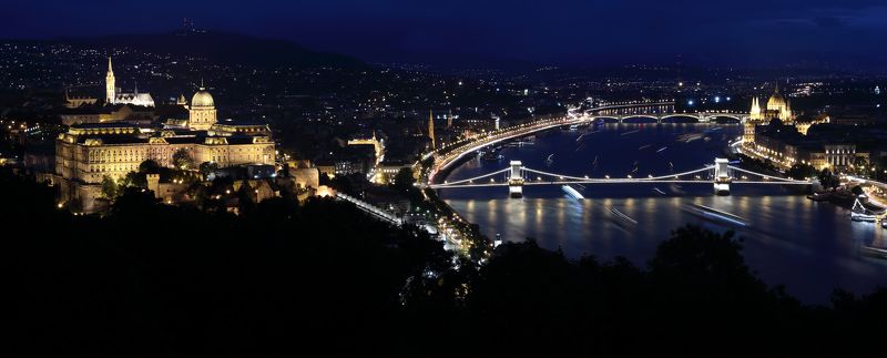 венгрия, будапешт, река, ночь Буда и Пешт ночью фото превью