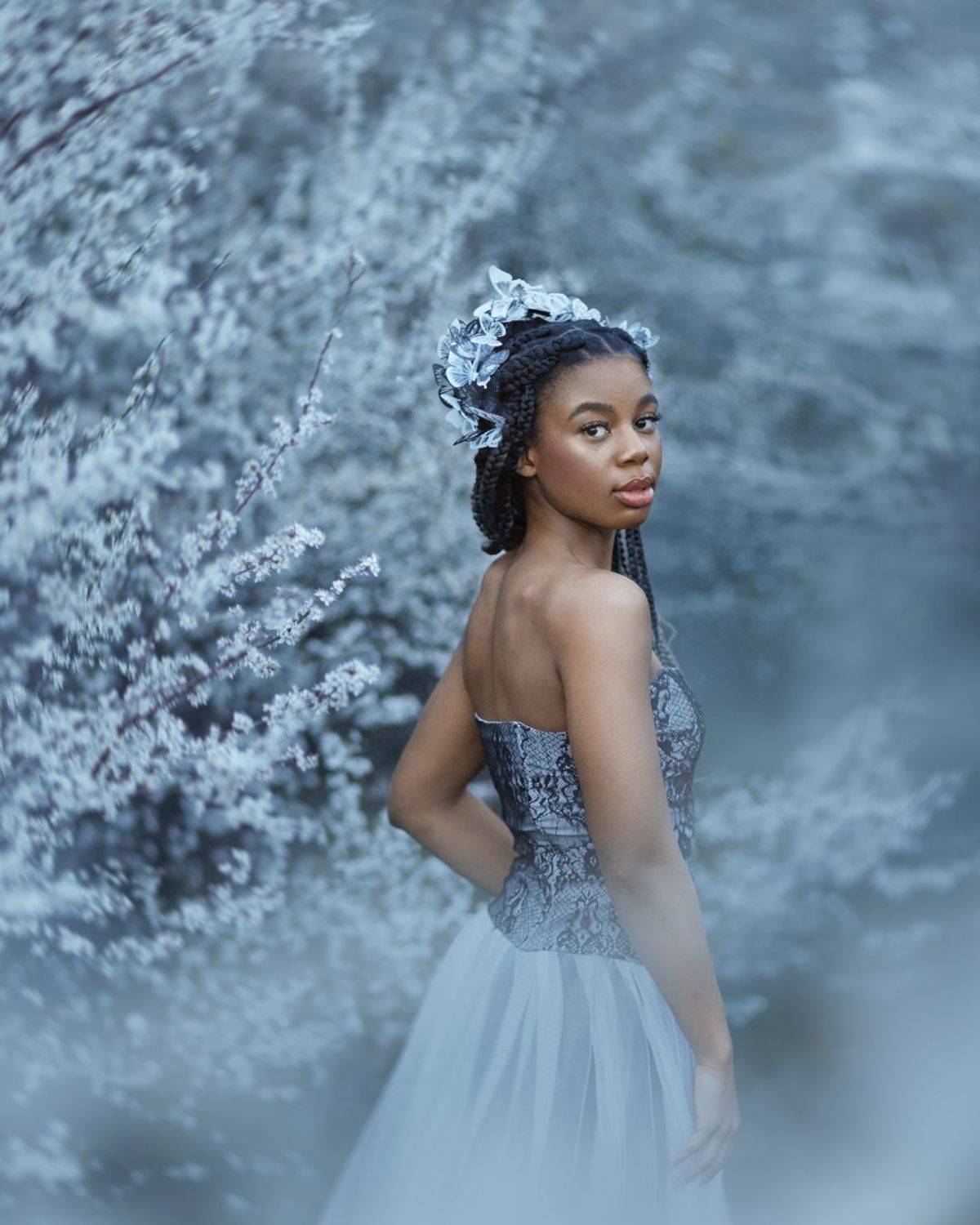 Бабочка, мотылек, цветы, весна, девушка, голубой, Natalie Seitner