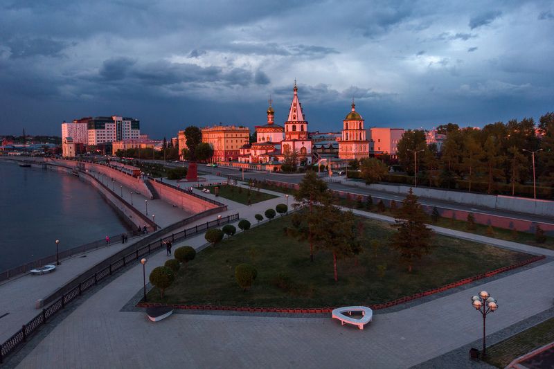 иркутск, ангара, собор, закат Богоявленский собор на закате фото превью