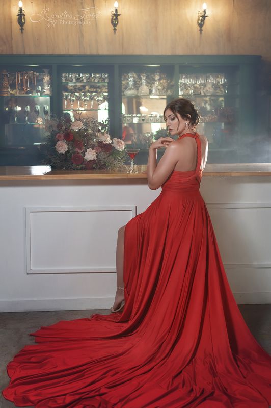 красный, платье, бар, девушка, арт Lady in Red фото превью