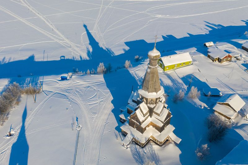 кольский полуостров, варзуга, зима, мороз, церковь, храм, тени Зимняя Варзуга фото превью
