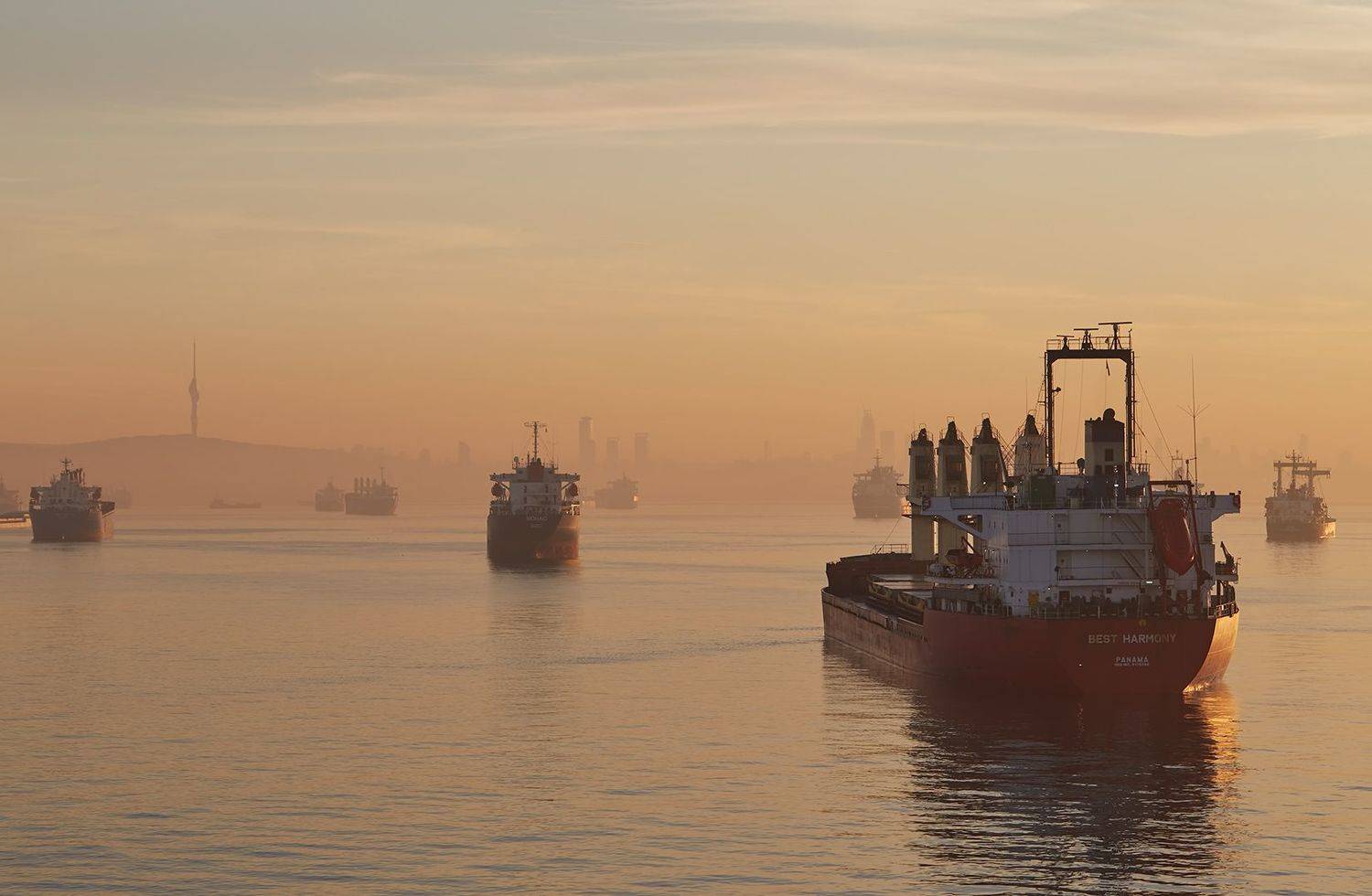 турция, утро, рейд, туман, судно, берег, стамбул, Евгений Паршуков