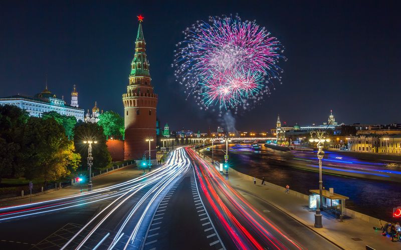 москва, вечер, движение, салют, кремль Салют! фото превью