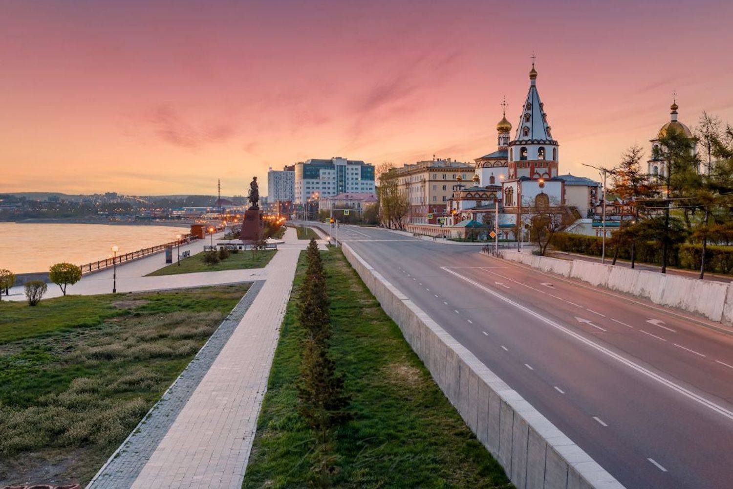 иркутск, рассвет в иркутске, ангара, собор богоявления, Буянов Илья