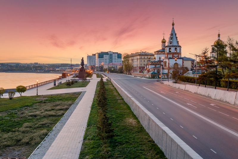 иркутск, рассвет в иркутске, ангара, собор богоявления Иркутск фото превью