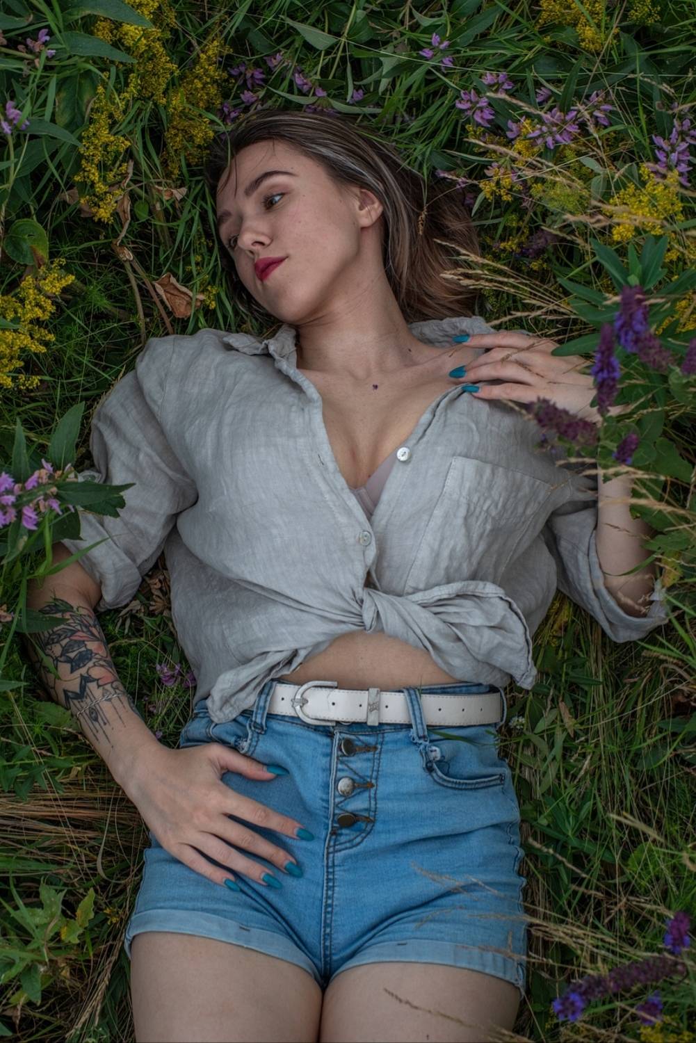 цветы, луг, лето, трава, полевые, цветы, модель, девушка, Арсен Алабердов