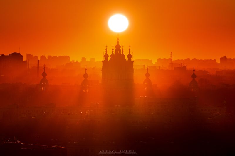 санкт-петербург, архитектура, закат, nikon, спб, лето, весна, золотой час Смольный собор в лучах заката. фото превью