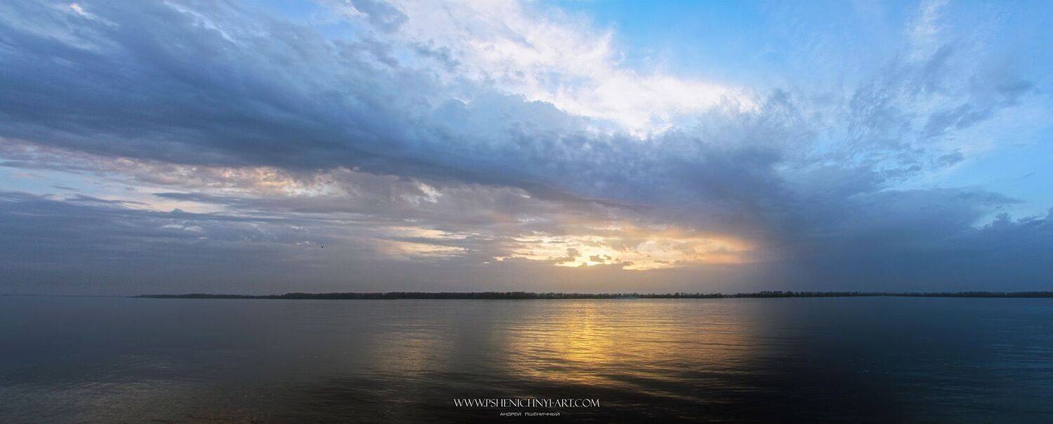 закат, небо, облака, пейзаж, горизонт, весна, волга, Пшеничный Андрей