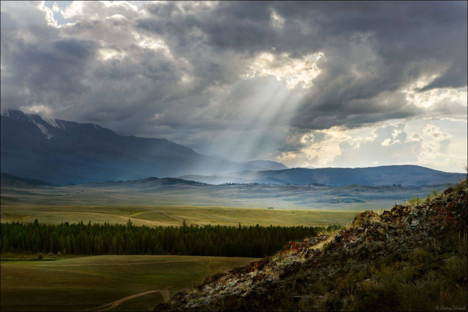 горный алтай, горы, курай, курайская степь, лучи, Андрей Шумилин