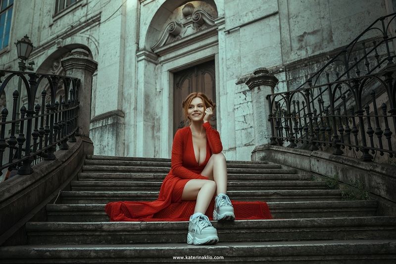 dress, red, woman, portrait, Lisbon, Portugal, beautiful, model, neckline, travel 28 route фото превью