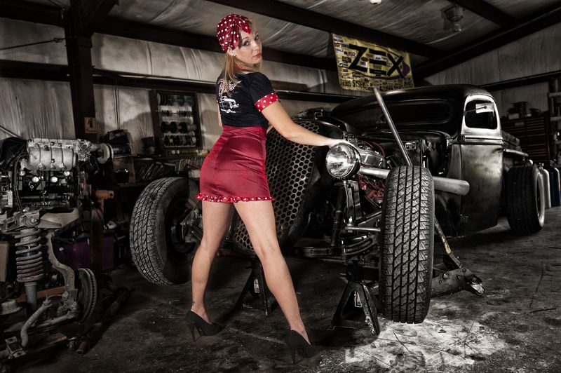 hot rod, car, red, pinup Rat Rod Pin-Up фото превью