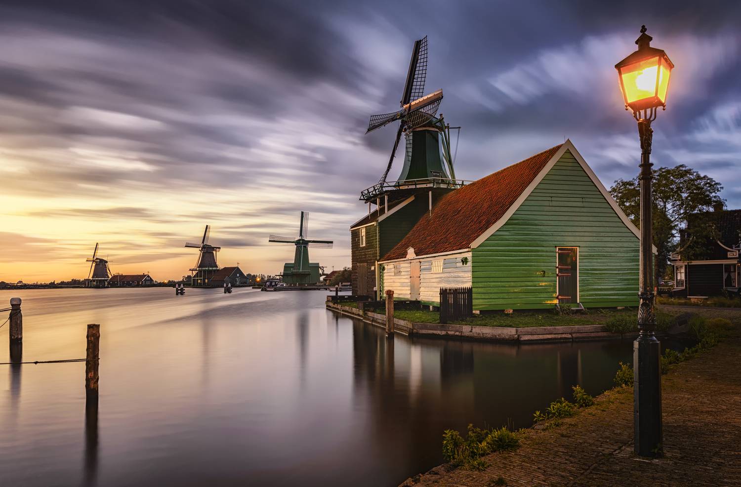 мельница, мельницы, закат, рассвет, вечер, ночь, озеро, река, деревня, село, голландия, нидерланды, dusk, village, windmill, evening, night, town, netherlands, holland, pond, river, lake, Эрнест Вахеди